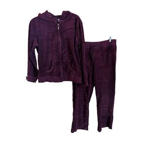Velour Track Suit Set L Burgundy Y2K Retro Preppy Workout Mob Wife Basic Comfy